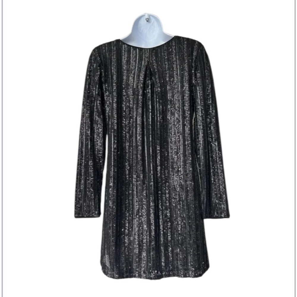 Dress The Population black sequin mini shift dress long sleeve Size S - Picture 8 of 10
